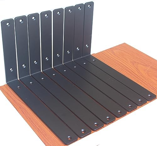 8 Pack - L 12" x H 8" x W1.5, 5mm Thick Black L Shelf Bracket, Iron Shelf by MHMYDZ