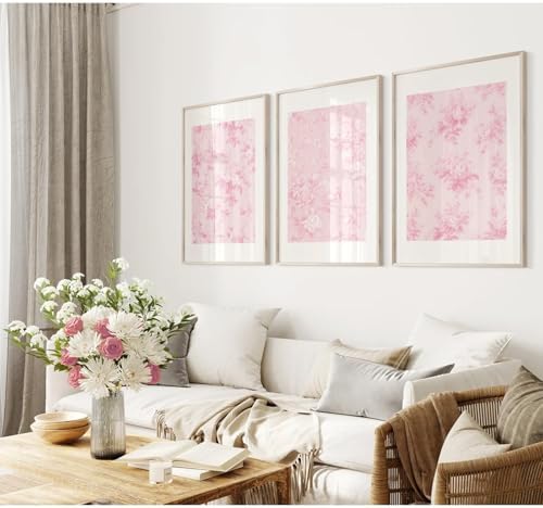 Baccone Pink Floral Wall Art Chinoiserie Flower Wall Decor Pictures Aesthetic - Image 3