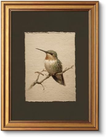 VIYYIEA Gold Framed Vintage Wall Art, Hummingbird On Branch, 12x16 inch by VIYYIEAART