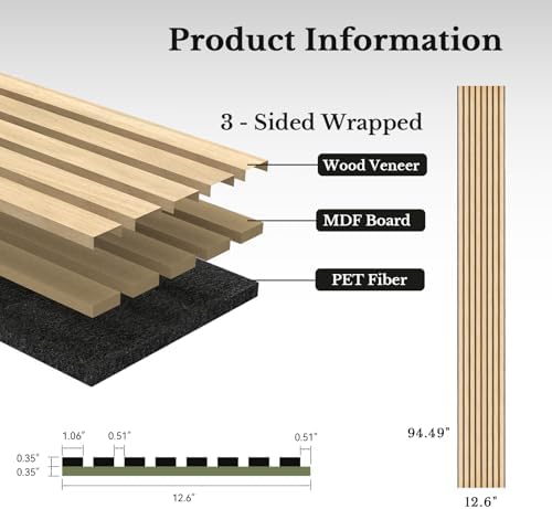 MISSDAY Wood Slat Acoustic Wall Panels, 2 Packs 94.5" x 12.6" Oak Soundproof - Image 5