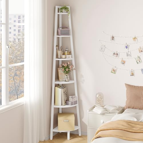 Hoctieon Corner Shelf, 6-Tier Corner Bookshelf, Rustic Ladder Shelf, Industrial - Image 6