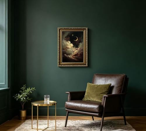 Vintage Gold Framed Crescent Moon Cloud Wall Art, Dark Academia Celestial - Image 6