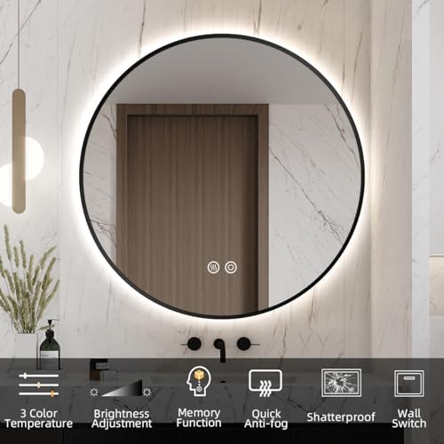 32" H x 32" W Black Framed Round LED Backlit Mirror - Image 6