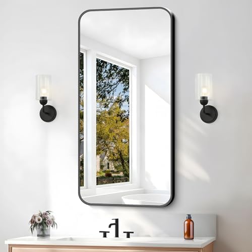 BONEWEI 20x40 inch Bathroom Mirror, Wall Mounted Bathroom Frame Vanity Mirror by BONEWEI