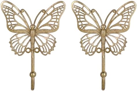 SOFFEE DESIGN 2PCS Gold Butterfly Wall Hooks, Openwork Metal Key Holders by SOFFEEDESIGN