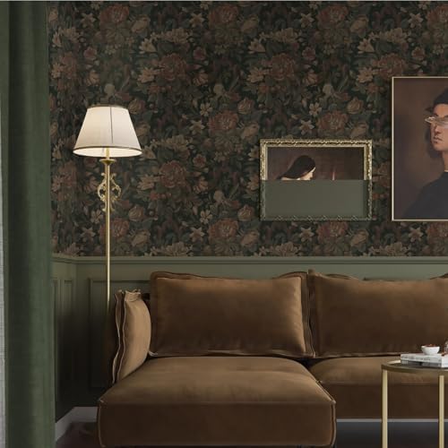 Dimoon Vintage Peel and Stick Wallpaper Dark Green Floral Wall Paper 16.1"x236" - Image 3
