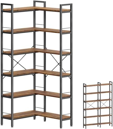Huuger 6 Tier Bookshelf, L Shaped Corner Bookshelf by Huuger