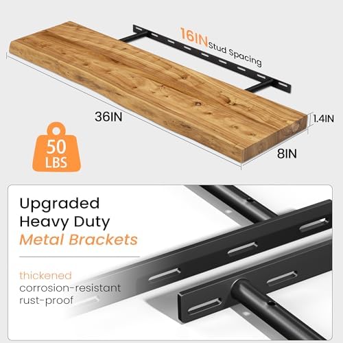 Fun Memories Floating Shelves for Wall Decor, Rustic Solid Elm Wood Live Edge - Image 3