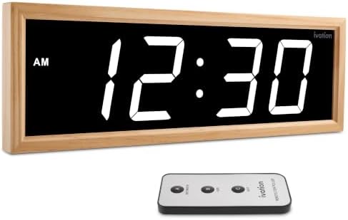 Ivation Large Digital Wall Clock, Big LED Display & Stylish Wood Frame by Ivation