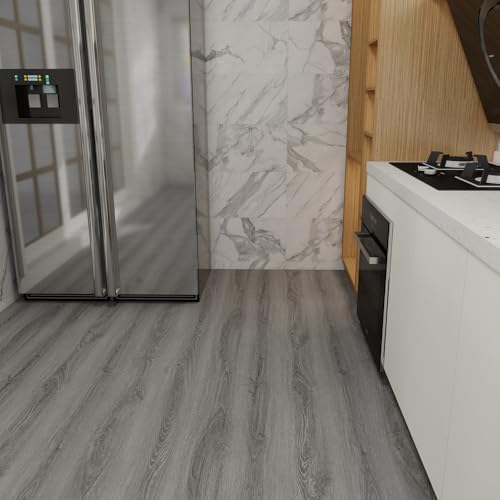 Wood Grain Peel and Stick Floor Tiles, 11.8" W × 394" L, Soft Gray - Image 4