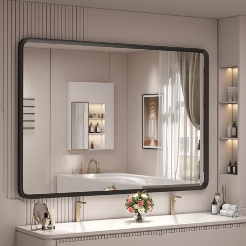 44x30 Inch Black Matte Framed Mirror by GOLOMO