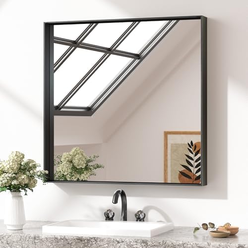 Keonjinn 30x30 Inch Matte Black Bathroom Mirror by Keonjinn
