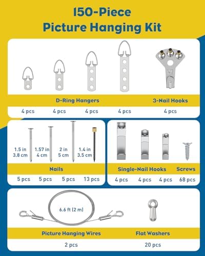 Uniclife 150 Pcs Picture Hanging Kit, 6.6 ft x 1/16" Picture Hanging Wire - Image 2