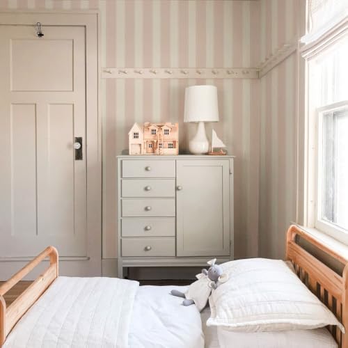 Pink and White Cream Striped Wallpaper Peel and Stick Girls Nursery - Image 4