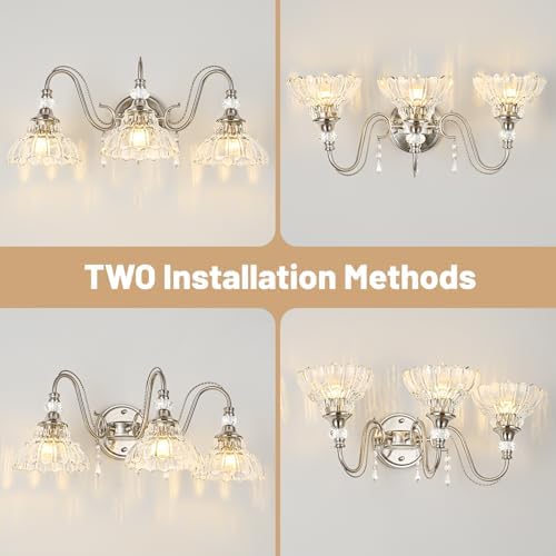 Brushed Nickel Bathroom Vanity Light, 3-Light Nickel Finish Wall Sconce - Image 3