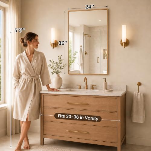24 x 36 Inch Champagne Bronze Bathroom Vanity Mirror - Image 6