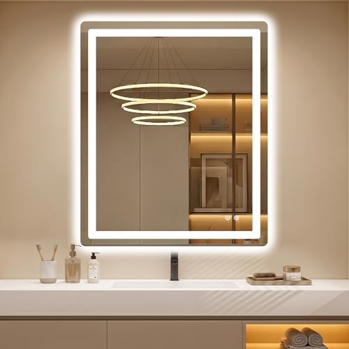 LED Bathroom Mirror with Lights, 30 x 36 Lighted Vanity Wall Mirror by AMOISE