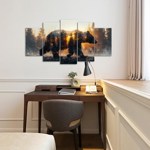 Muzenso 5 Panel Canvas Prints Bear and Forest Wall Art 60x32'' - Image 2