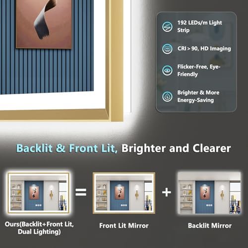 55x40 Gold Beveled LED Lighted Bathroom Mirror, Backlit & Front Lit - Image 4