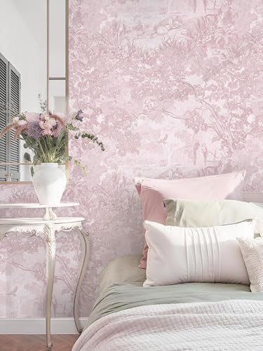 Dimoon 17.3" X 196.8" Peel and Stick Wallpaper Pink White Modern Toile Floral - Image 4