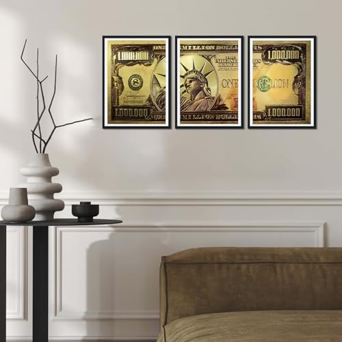 Black Framed Canvas Wall Art Gold Million Dollar Money The Statue of Liberty - Image 3