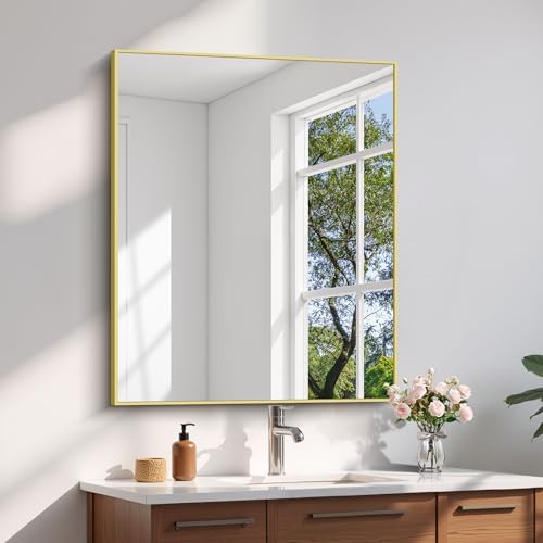 YIROMAN Bathroom Mirror 30"x36", Brushed Gold Bathroom Mirror by Unknown