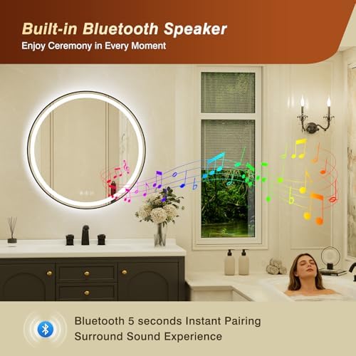 30 Inch Round Black Framed LED Bathroom Mirror - Image 4