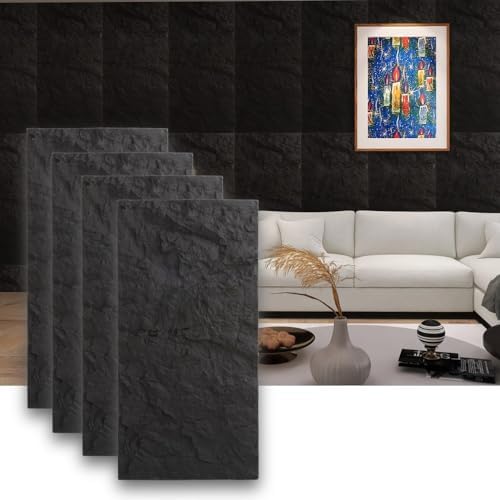 4-Pack 3D Faux Stone Wall Panels Rock Wall Panel Dark Black by ARTSLATSLatisakindofart