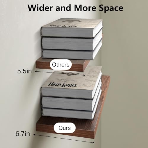 BAYKA Walnut-Like Floating Shelves 22.5in, 2 Pack, Wall Mounted Wall Decor - Image 3