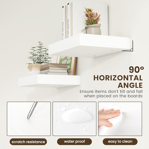 FLYJOE 12 Inch Deep Floating Shelves, 16 Inch White Wall Shelves Set of 2 - Image 5