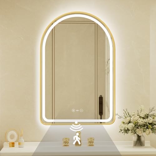 24x36 Inch Arched Gold Framed LED Bathroom Mirror by JingYiMingJing