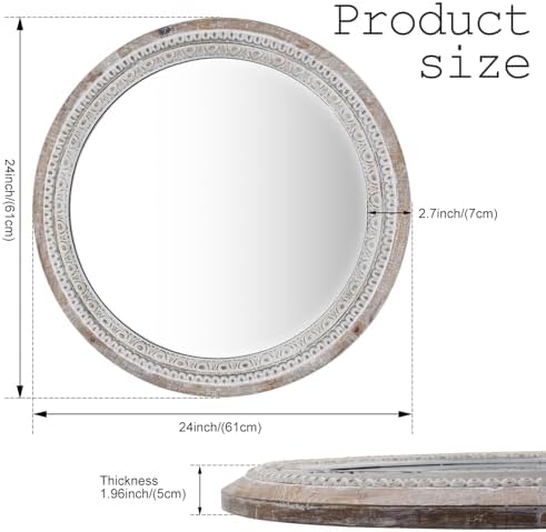 24'' Round Wall Mounted Mirror, Wood Decorative Circle Mirrors, Boho Mirrors - Image 5