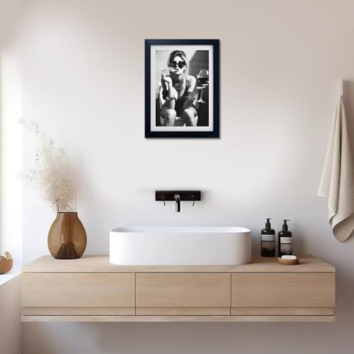 Framed Black and White Bathroom Wall Art Girl on Toilet Decor Woman on Toilet - Image 6