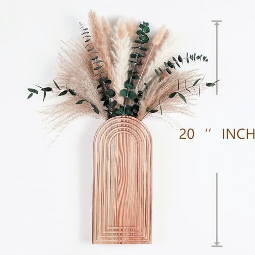 Set of 2 Wooden Vases with Pampas Grass and Eucalyptus – Boho Decor - Image 5