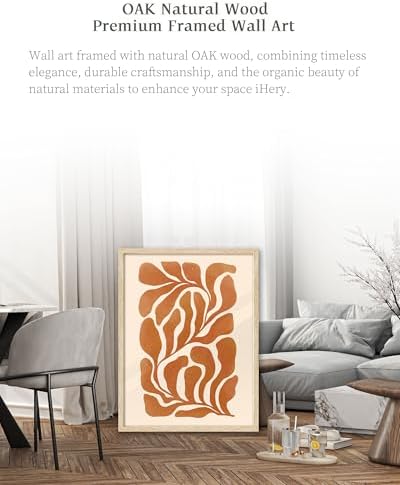 iHery 16x20in Natural OAK Wood Framed Burnt Orange Botanical Wall Art - Image 5