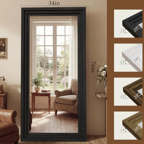 Wood Full Length Mirror 76"x34", Large Solid Wood Frame Floor Mirror - Image 2