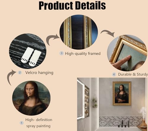 Gold Framed Classical Mona Lisa Painting Bathroom Wall Art Vintage Funny - Image 6