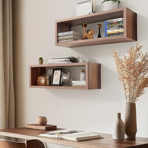 Kaboon 24in Floating Cube Shelves Set of 2, Display Shelves Wall Mount - Image 2