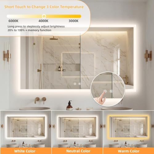 LUVODI Bathroom LED Mirror Backlit: Rectangular Vanity Mirror 48x28 inches - Image 4