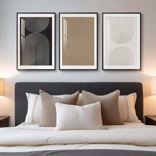 Large Framed Boho Neutral Modern Abstract Wall Art, 3 Piece Canvas Prints - Image 4