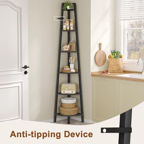 Hoctieon Corner Shelf, 6-Tier Corner Bookshelf, Rustic Ladder Shelf, Industrial - Image 4