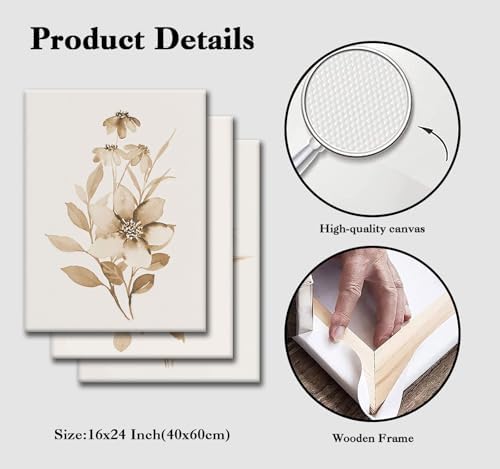 Neutral Botanical Canvas Wall Art Set of 3 - Image 3