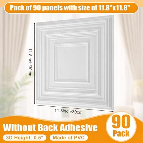 Nuanchu 90 Pcs Drop Ceiling Tiles 12x12 Inch, Glue up PVC Wall Panels - Image 2
