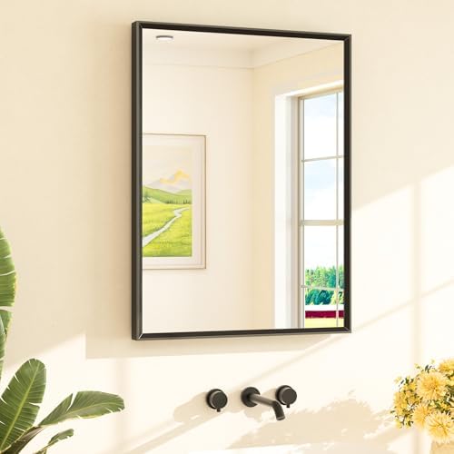 TETOTE Black Mirror for Bathroom Sink 24" x 32" Matte Black Beveled Metal Frame by TETOTE