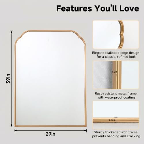 39"x29" Gold Bathroom Scalloped Mirror, Rust-Proof Metal Frame - Image 2