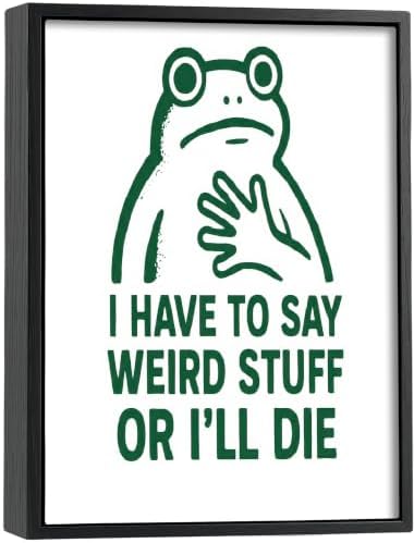 Framed Funny Frog Canvas Wall Art, Whimsical Picture Wall Decor by BaiSntg