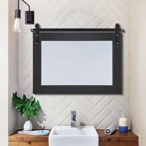 AAZZKANG Wood Framed Mirror Large Barn Door Style Rectangle Decorative Bathroom - Image 3