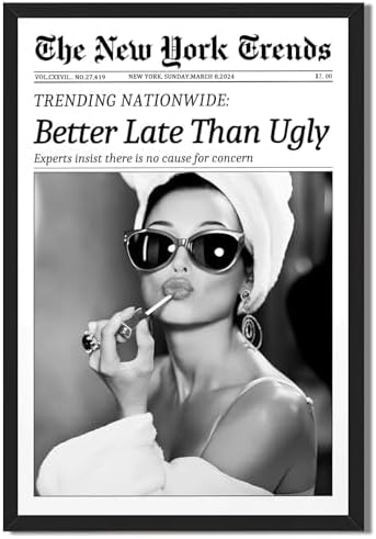 Framed Better Late Than Ugly Wall Decor Newspaper Audrey Hepburn Wall Art by Unknown