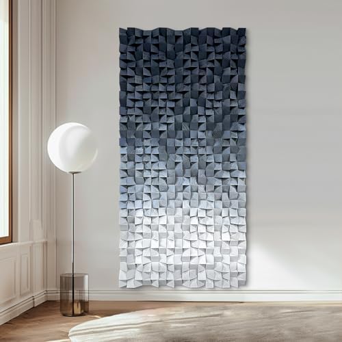 LIUZEYUE Blue and White Textured Wood Wall Art, Monochrome Block Gradient by Unknown