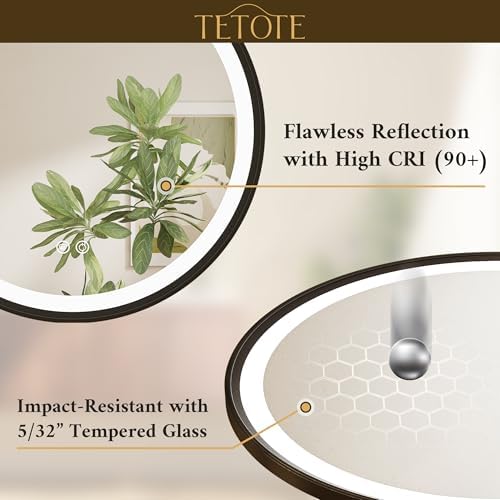 TETOTE Round Led Lighted Bathroom Mirror Matte Black Frame 30 Inch Front and - Image 7